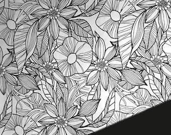 Gift wrapping paper Flowers Silver Black 50 x 100 cm