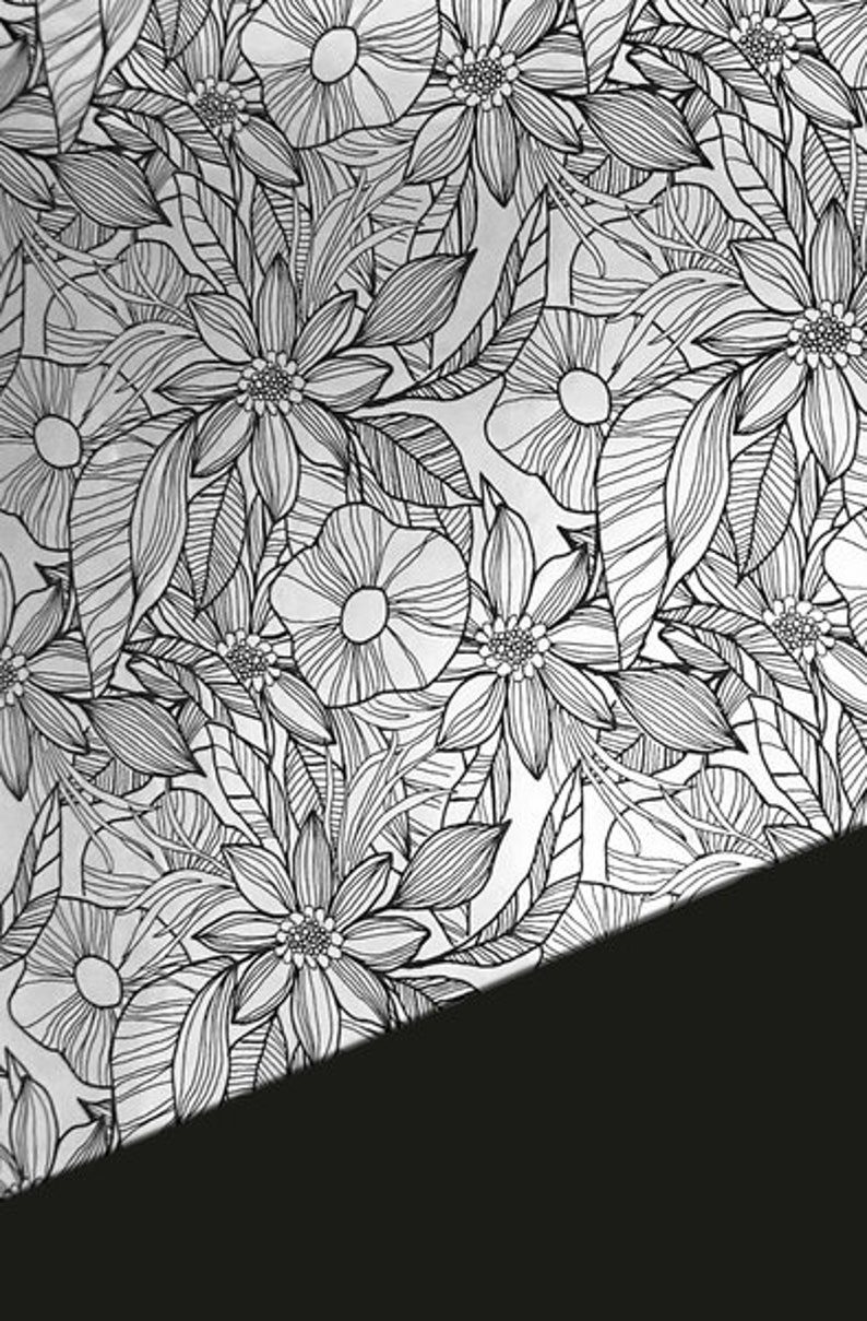 Geschenkpapier Blumen Silber Schwarz 50x100 cm 画像 1