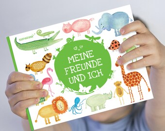 Freundebuch für 15 Freunde Tiere Giraffe Schwein Krokodil Nilpferd Löwe Tintenfisch