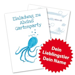 10 Einladungskarten Kinder A6 10,5 × 14,8 cm in Blau Hai Wal Tintenfisch Seepferdchen Seestern