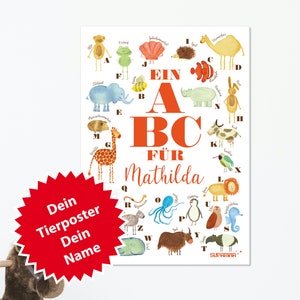 Personalisiertes Geburtsposter A4 A3 A2 A1 Affe Giraffe Gürteltier Elefant Hai Wal Seepferdchen Koala Faultier Frosch Katze Hund Bild 5