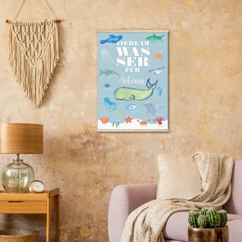 PDF Personalizable Animal Poster with Name A4 A3 A2 A1 Seahorse Whale Cancer Starfish Shell Shark Seal Seahorse Puffer Fish image 2