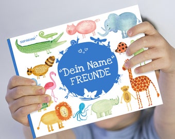 Friends book with your name for 25 friends animals giraffe pig crocodile hippopotamus lion squid