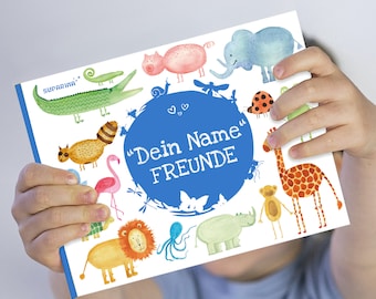 Friends book with your name for 25 friends animals giraffe pig crocodile hippopotamus lion squid