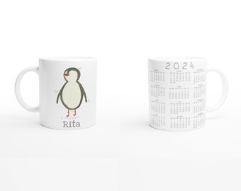 Calendar cup with name, desired animal and calendar 2024