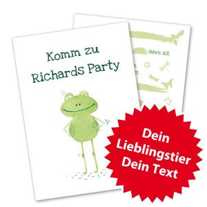 10 Einladungskarten Kinder A6 10,5 × 14,8 cm in Grün Frosch Eisbär Gecko Grashüpfer Xantus Krokodil Nashorn Papagei Schildkröte