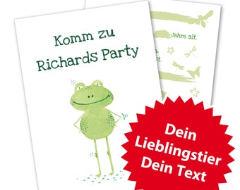 10 Einladungskarten Kinder A6 10,5 × 14,8 cm in Grün Frosch Eisbär Gecko Grashüpfer Xantus Krokodil Nashorn Papagei Schildkröte