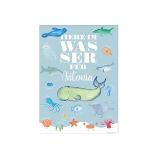 PDF Personalizable Animal Poster with Name A4 A3 A2 A1 Seahorse Whale Cancer Starfish Shell Shark Seal Seahorse Puffer Fish image 1