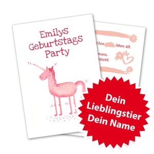 10 Einladungskarten Kinder A6 10,5 × 14,8 cm in Rosa Einhorn Libelle Schmetterling Pinguin Papagei Clownfisch