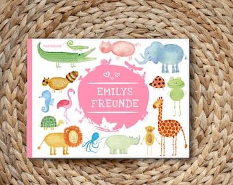 Friends book with your name for 15 friends animals giraffe pig crocodile hippopotamus lion squid