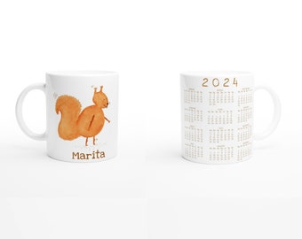 Calendar cup with name, desired animal and calendar 2024