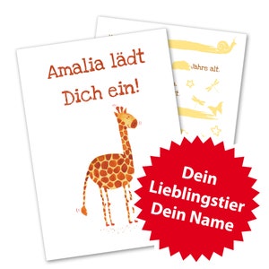 10 tarjetas de invitación personalizadas para niños A6 10,5 × 14,8 cm en amarillo león jirafa mono pato llama perezoso abeja perro erizo oso