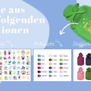 May include: A green hot water bottle with a gold tractor design and the name "WILLI" on it. The image shows a variety of design options for the hot water bottle, including different colors and patterns.