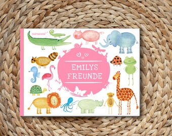 Friends book with your name for 25 friends animals giraffe pig crocodile hippopotamus lion squid