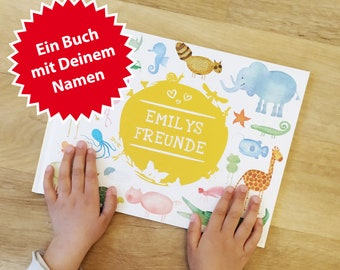 Friends book with your name for 15 friends animals giraffe pig crocodile hippopotamus lion squid