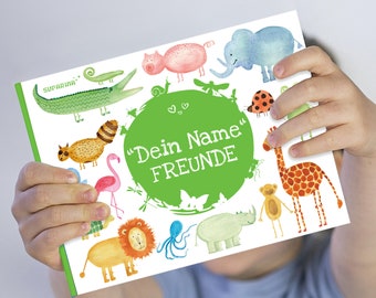 Friends book with your name for 15 friends animals giraffe pig crocodile hippopotamus lion squid