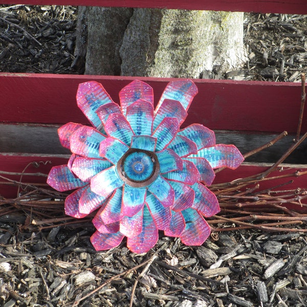 Recycled Metal Flower/ Metal Art/ Tin Can Flower/ Garden/ Yard Décor/ Repurposed Tin Cans/ Indoor/ Outdoor Décor