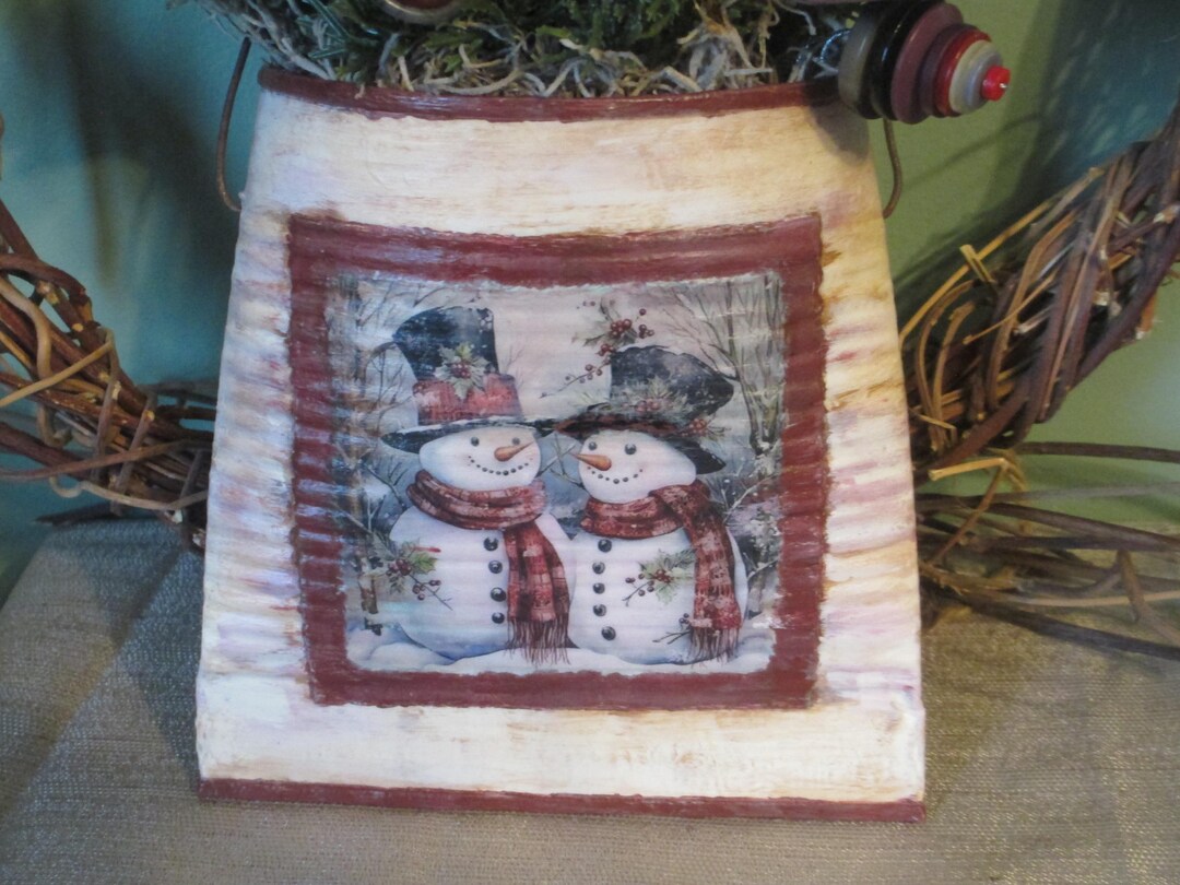 Recycled Tin Can/ Button Art/ Paper Flowers/ Smashed Can / Decoupaged ...