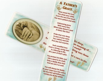 New Daddy Gift with Silver Baby Feet Charm, “A Father’s Grace” Poem Laminated Bookmark for Adoption New Baby Boy, Christian Bookmark