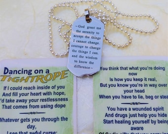Collar con placa de identificación con la Oración de la Serenidad, Marcador para la Recuperación de Adicciones