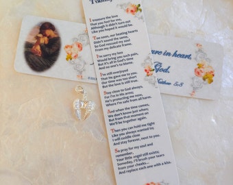 Marcador de aborto espontáneo: dije de alas de ángel plateadas, tarjeta de recuerdo conmemorativa