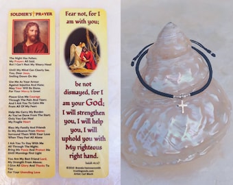 Regalo de despliegue del ejército para mujer: marcapáginas de oración del soldado con pulsera de macramé con cruz de plata 925