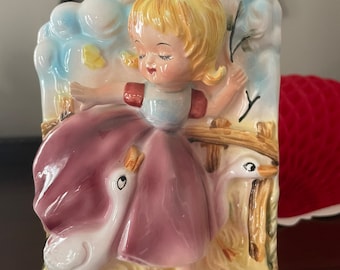 Vintage Enesco Girl and Goose Planter