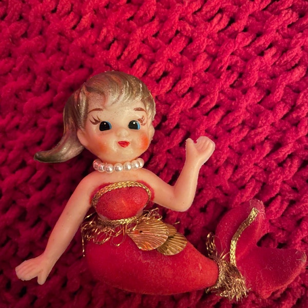Vintage Flocked Mermaid Ornament