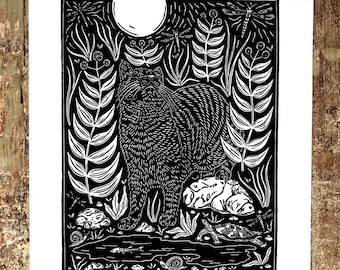 Sojourn - Lino Print - Black and White 2nd edition - Linocut on Paper by Wendi Dibbern - Original Handprinted Art