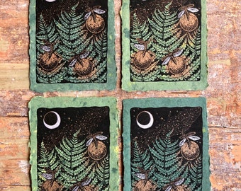 Fireflies - Multi-color Linocut on Handmade Paper by Wendi Dibbern - 2nd Edition  - Original Handprinted Artwork