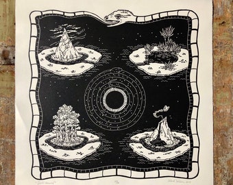 Sale! reg. 70.00 - Quiet Renewal in Black -OR- Emerald Green - Linocut on Paper by Wendi Dibbern - Original Handprinted Artwork