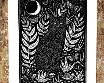 Vigil - Lino Print - Black and White 2nd edition - Linocut on Paper by Wendi Dibbern - Original Handprinted Art