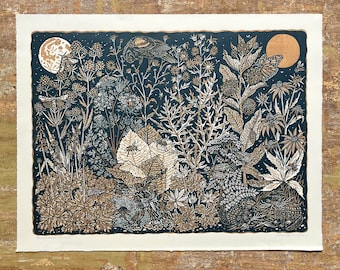 Prairie in Evergreen/Copper -OR- Midnight Blue/Gold on Paper by Wendi Dibbern - Original Handprinted Artwork
