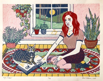 Eye of Horus Print: Hand-Carved Linocut Art by Wendi Dibbern