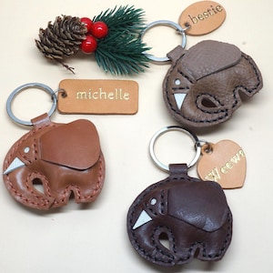 Personalized Elephant Keychain, Leather gift for animal lovers, Leather key ring