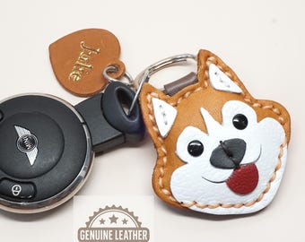Spersonalizowany skórzany brelok do kluczy Shiba Inu: spersonalizowany brelok z imieniem psa