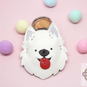 Plush Samoyed Keychain: Personalized Dog Bag Charm with Leather Tag