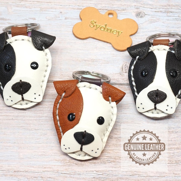 Leather Pitbull Keychain: Personalized Dog Lover Gift