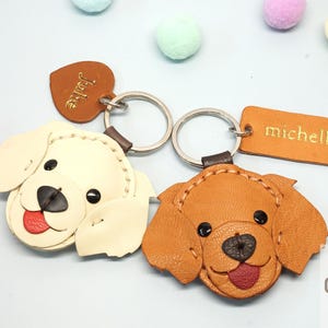 Personalized Golden Retriever Keychain: Genuine Leather Dog Bag Charm