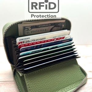 コインポケット付きRFIDレザーカードウォレット、ソフトフルグレインスリムウォレット、彼女へのギフト、小さなクレジットカードウォレット
