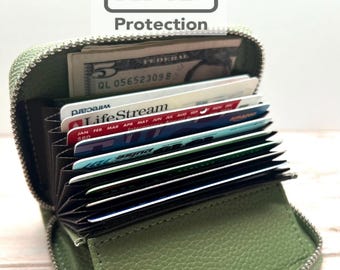 RFID Leather Card Wallet with Coin Pocket: Full Grain Slim Design
