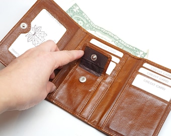 Cartera de cuero para mujer - Estilo billetera con bolsillo para monedas - Cartera pequeña plegable - Regalo para ella _ Monedero delgado de cuero - Organizador de tarjetas y efectivo