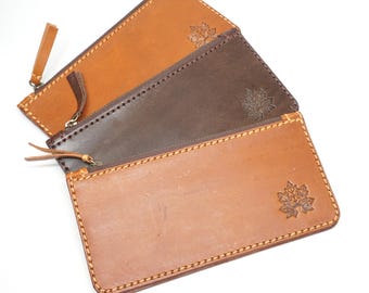 Cartera de cuero para mujer, Cartera de cuero para hombre, Cartera larga marrón, Monedero de cuero para mujer, Cartera de diseño delgado, Billetera, Cartera para hombre