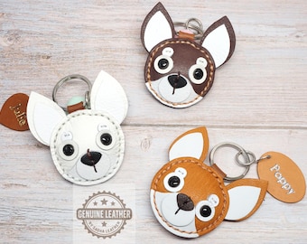 Leather Chihuahua Keychain: Personalized Dog Bag Charm
