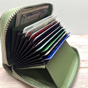 Cartera de cuero RFID con bolsillo para monedas, billetera delgada y suave de grano completo, regalo para ella, billetera pequeña para tarjetas de crédito