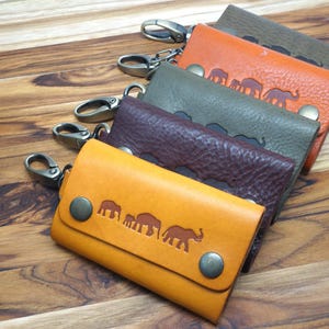 Estuche de cuero para llaves de tres pliegues - Llavero de cuero para 6 llaves - Bolso de cuero para llaves - Estuche compacto para llaves - Llavero compacto de cuero