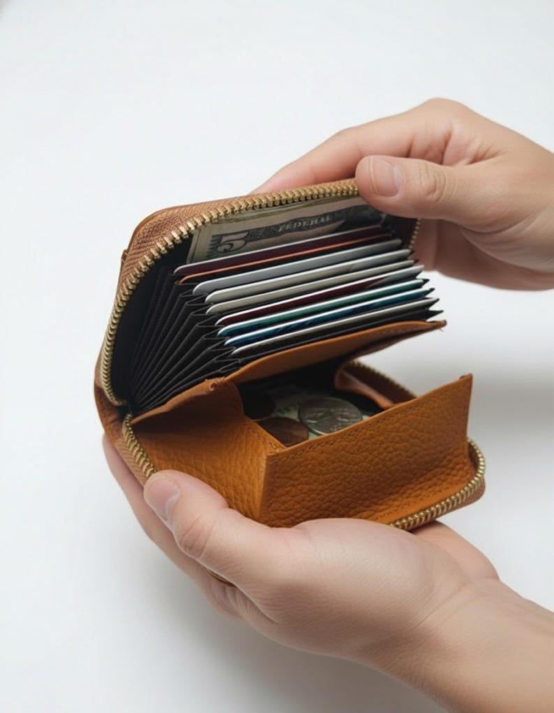 Personalized RFID Full Grain Leather Wallet – Slim Coin Purse, Gift for Her image 2