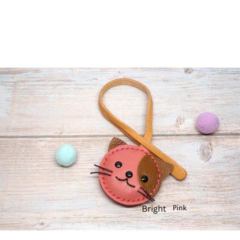 Handmade Leather Cat Bag Charm: Purse Accessory Ornament Bright Pink