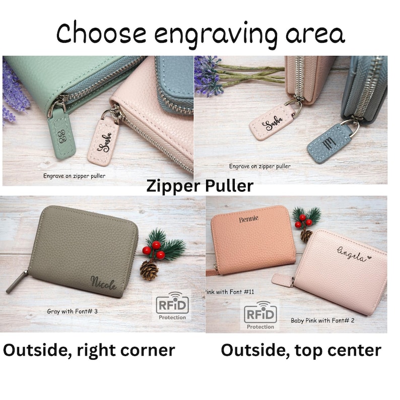 Personalized RFID Full Grain Leather Wallet – Slim Coin Purse, Gift for Her image 15