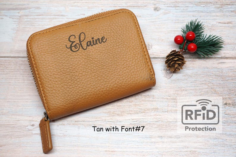 Personalized RFID Full Grain Leather Wallet – Slim Coin Purse, Gift for Her Brown